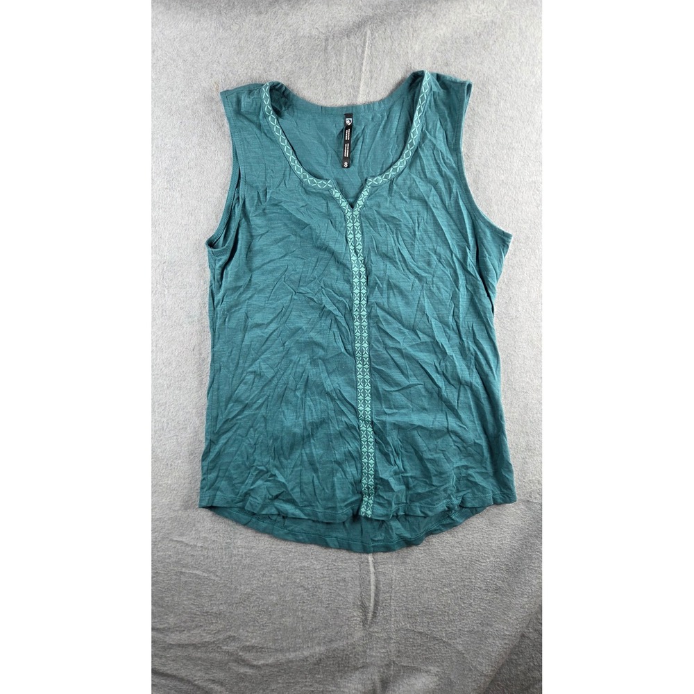 Kuhl Tank Top Womens Small Teal Green Sleeveless Embroidered V-Neck Blouse